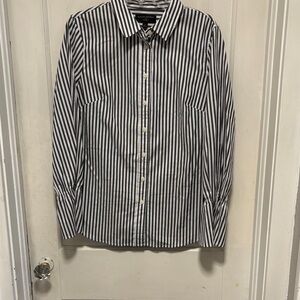 Banana Republic Black and White Stripe Tailored Fit Longsleeve Collared Shirt 12